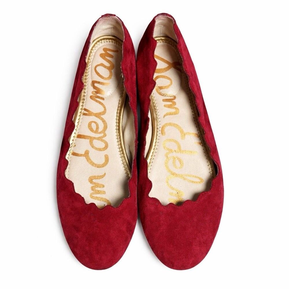 Sam Edelman Francis Ballet Flats Womens 9.5 Burgundy Suede Scalloped - Picture 4 of 9